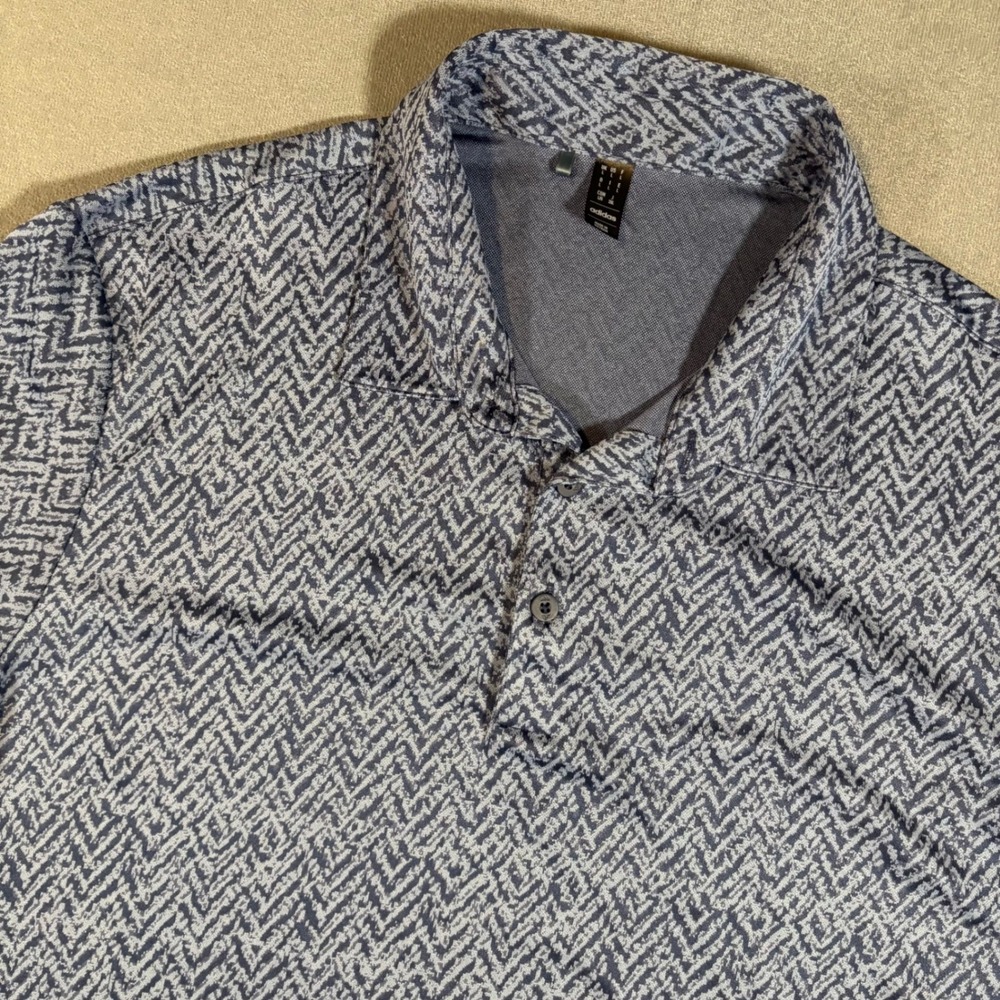 Adidas‎ Primegreen Golf Polo Blue ZigZag AOP Mens Large Lightweight Breathable